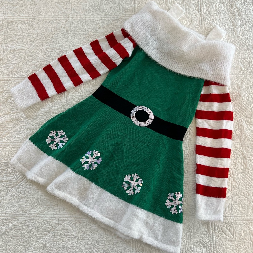 Elf/Mrs. Claus Red & Green Christmas Sweater Dress 🎄